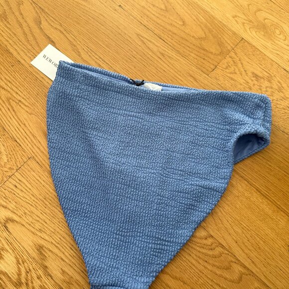 NWT WeWoreWhat Emily Bikini Bottom Spongie Seersucker Ocean Blue Jean High Waist - Picture 5 of 6